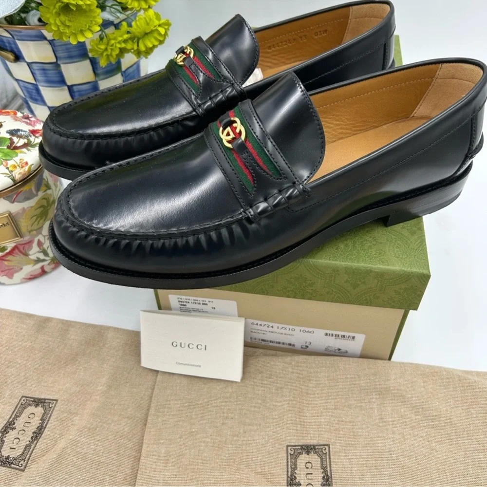 Men’s Gucci, black Kaveh interlocking G leather loafer size 13 made in Italy - Picture 4 of 12